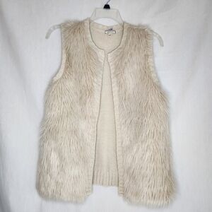 Eyeshadow Brand Womens Cream Faux Fur With Knit Back Sweater Vest Size M